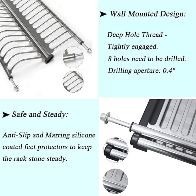 Stainless Steel Dish Plate Rack Drainer for Kitchen Cabinet
