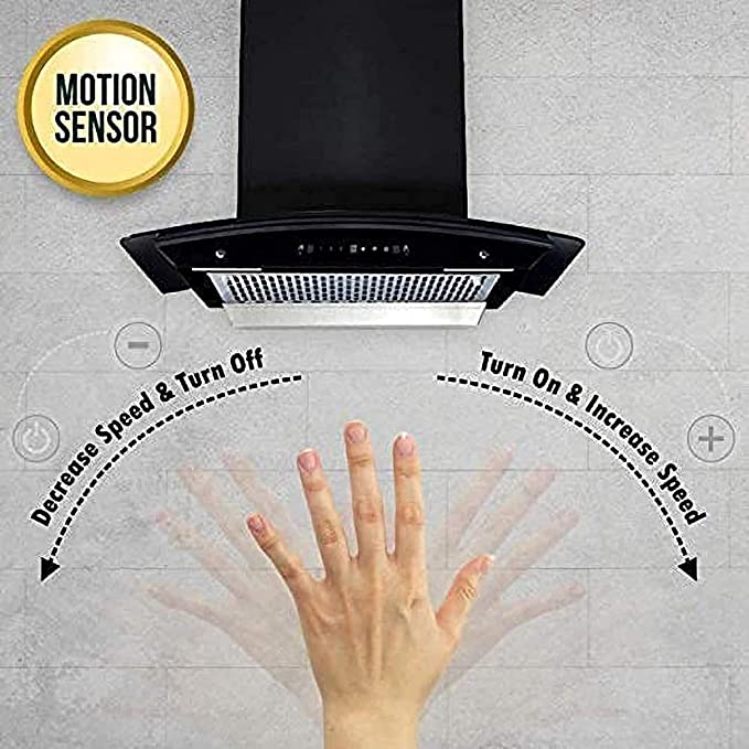 Hindware Oasis Black 90 Cm Wall Mounted Chimney (Motion Sensor,1200 M3/Hr Filter-less, Touch Control) (Black)