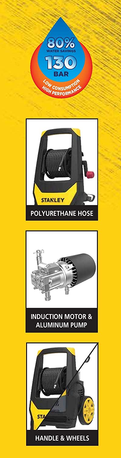 Stanley Plastic SW19-5B 130 Bar Pressure Washer 1900 W Induction Motor (Yellow and Black)