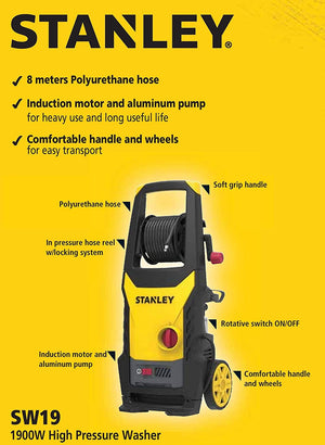 Stanley Plastic SW19-5B 130 Bar Pressure Washer 1900 W Induction Motor (Yellow and Black)