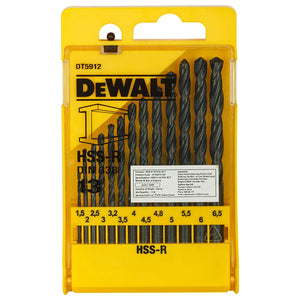 DEWALT DT5912-QZ HSS 1.5mm/2mm/2.5mm/3mm/3.2mm/3.5mm/4mm/4.5mm/4.8mm/5mm/5.5mm/6mm/6.5mm Metal Drill Bit Set (Pack of 13