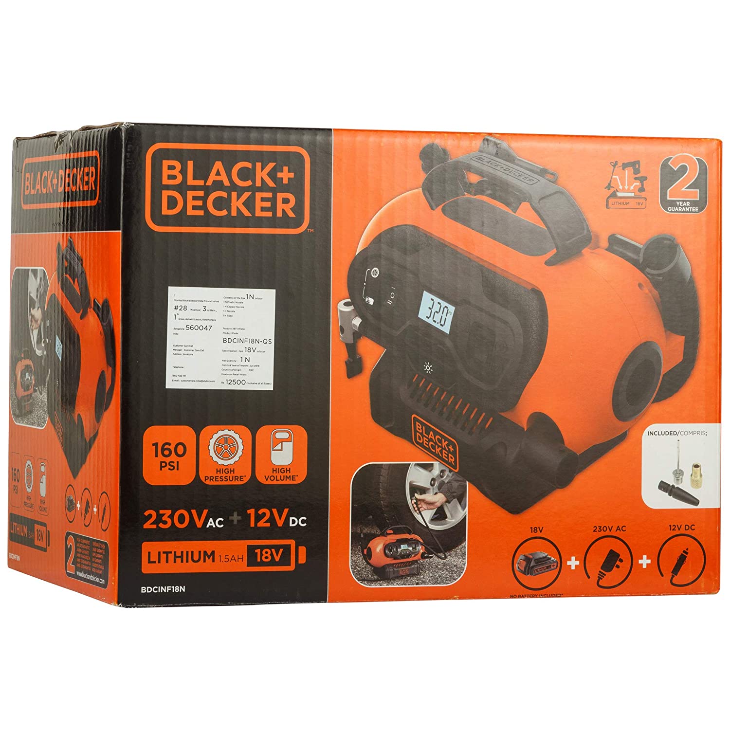 Black+Decker 18V 36W Cordless Tire Inflator with Digital Gauge BDCINF18N-QS