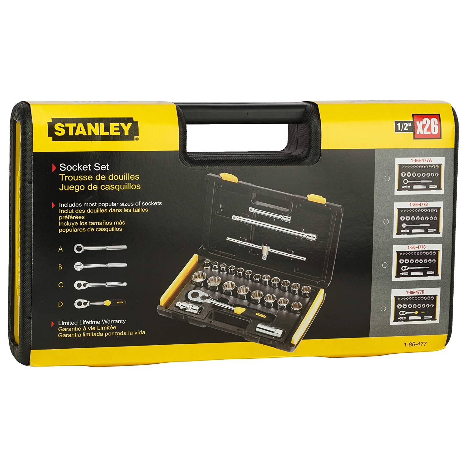 STANLEY 86-477-12 1/2'' SQ. Drive Metric 12 Point Socket Set-27 Pieces