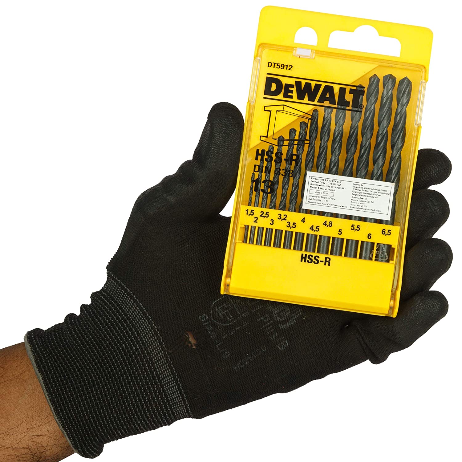 DEWALT DT5912-QZ HSS 1.5mm/2mm/2.5mm/3mm/3.2mm/3.5mm/4mm/4.5mm/4.8mm/5mm/5.5mm/6mm/6.5mm Metal Drill Bit Set (Pack of 13