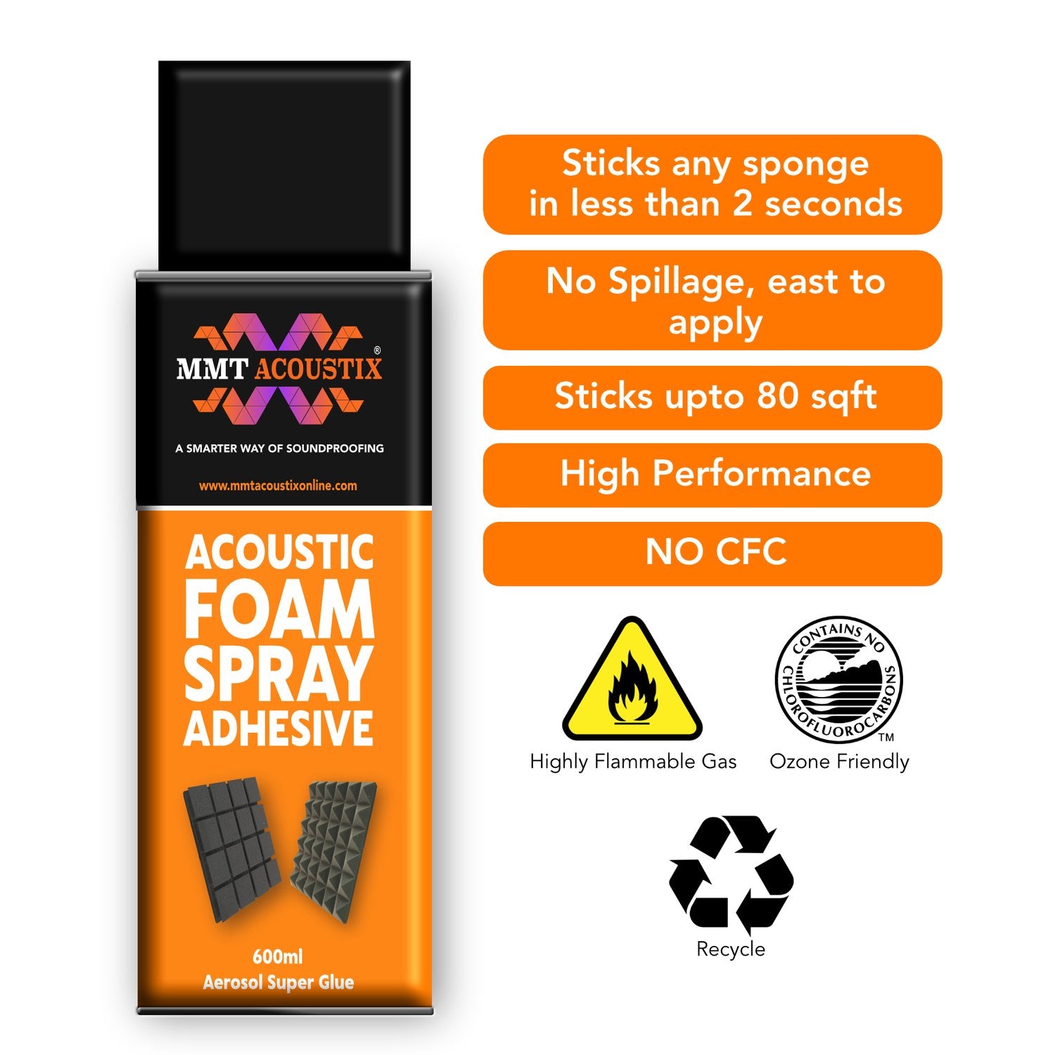 ACOUSTIC FOAM SPRAY ADHESIVE AEROSOL 450GMS CLEAR