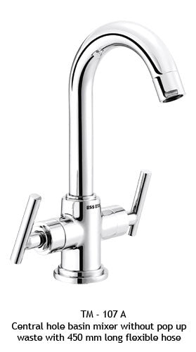 TM107A
Central hole basin mixer w/o popup waste system
