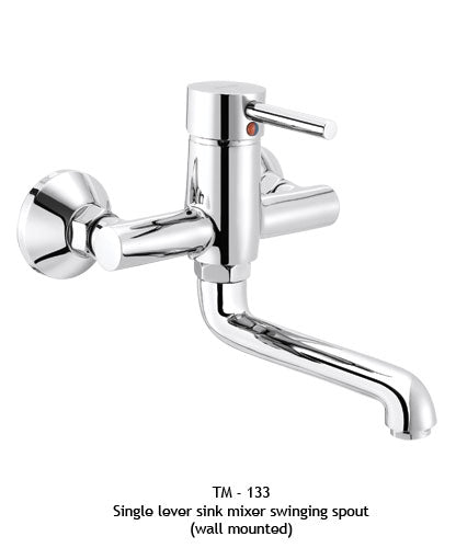 TM133
Single lever sink mixer swinging spout (wall mounted)